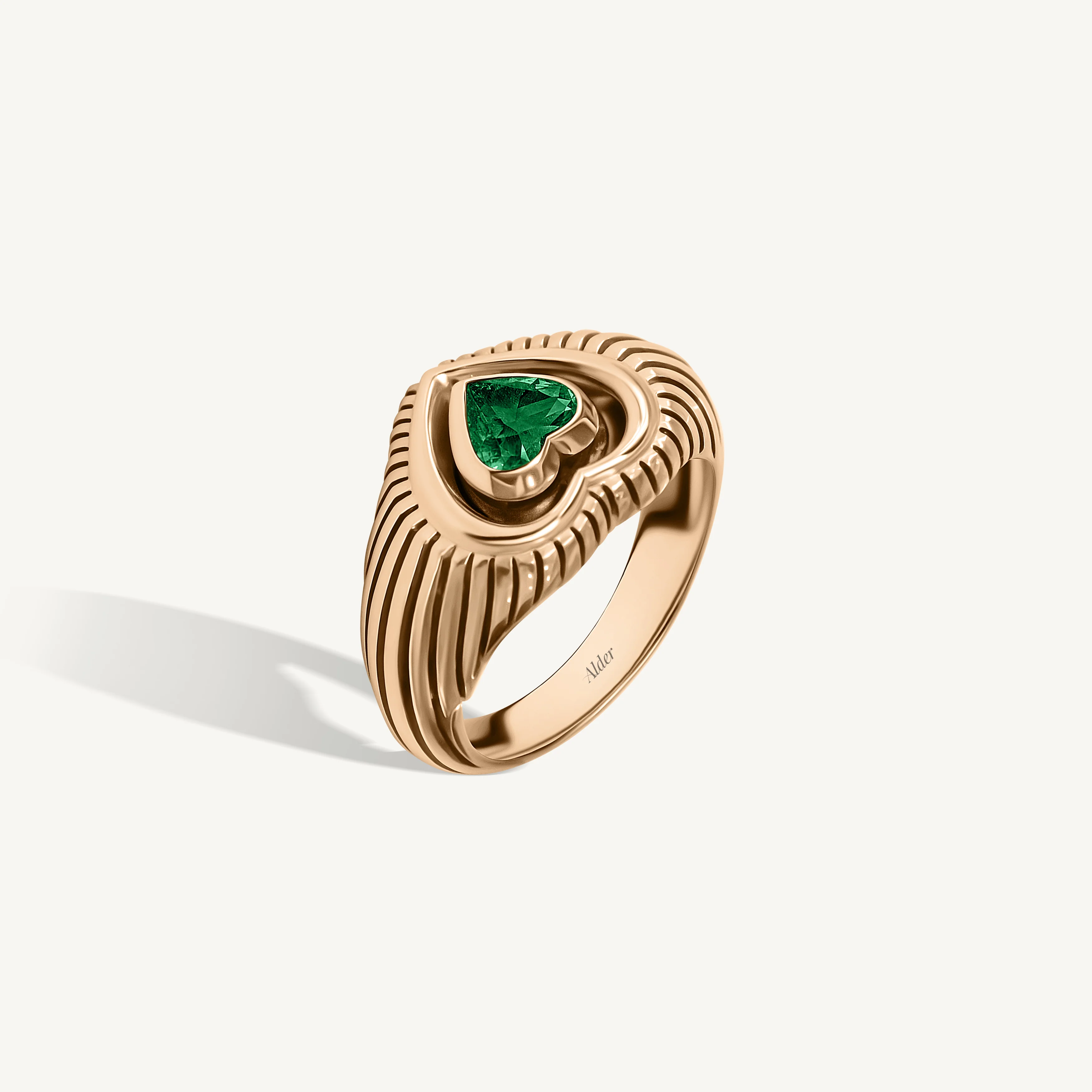 Fluted Heart Shape Emerald Signet Ring - Image 3