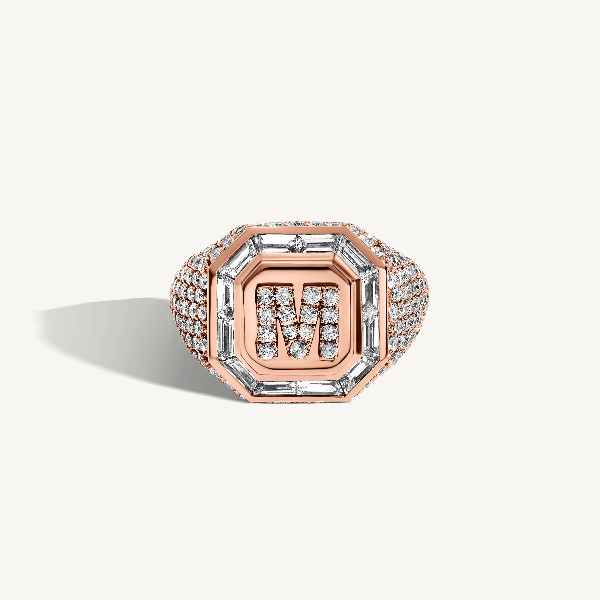 Pavé and Baguette Diamond Initial Signet Ring - Image 4