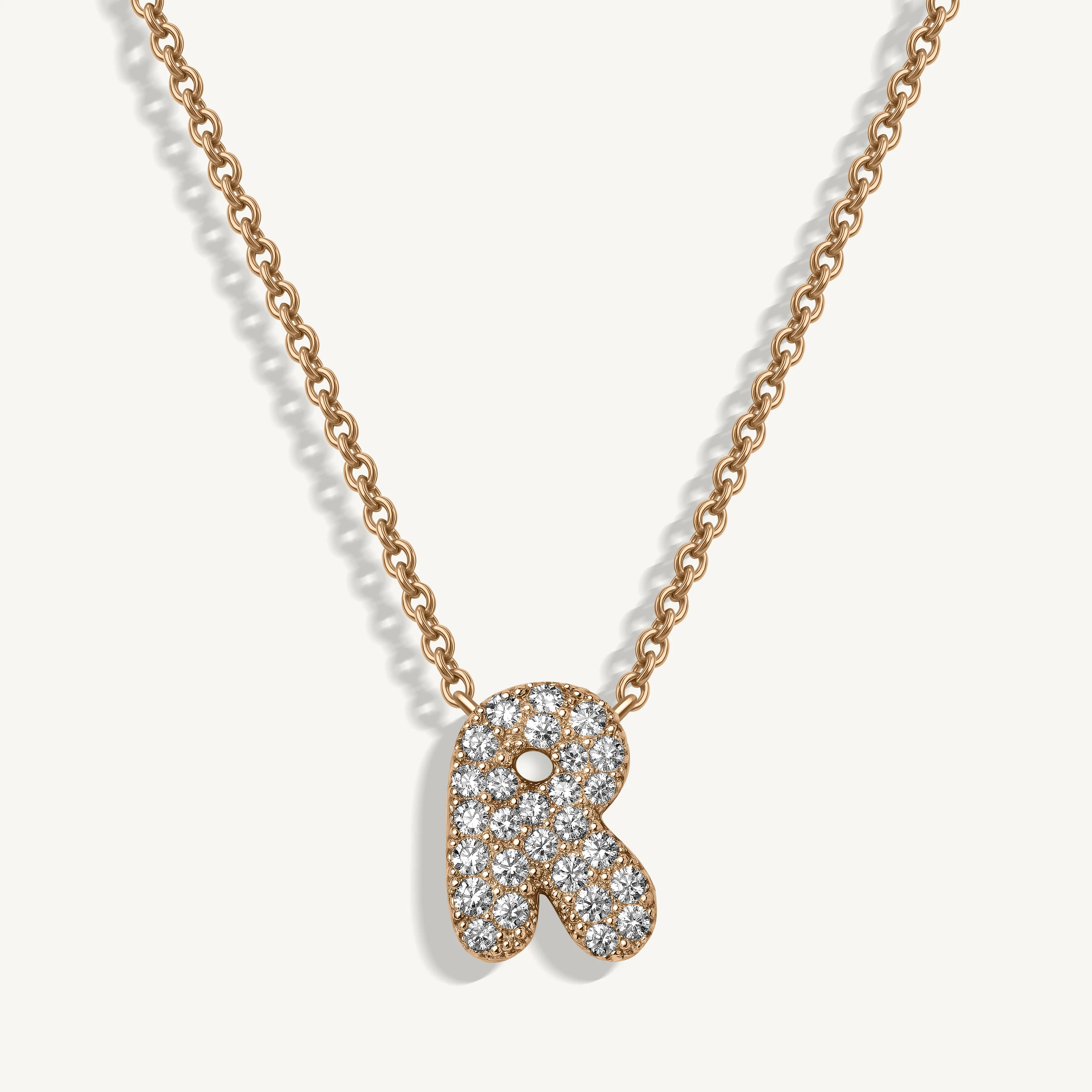 Pavé Diamond Large Bubble Initial Necklace - Image 3